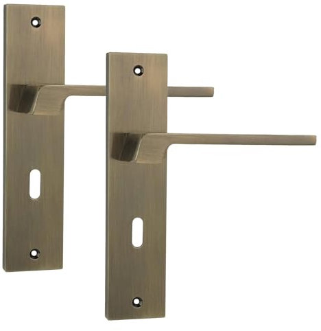 Decoranddecor Spectra Antique Brass Internal Door Handle Set with Keyhole Backplate & Lever Mechanism, Featuring 120mm Handle & 200x45mm Panel for Modern & Traditional Interiors