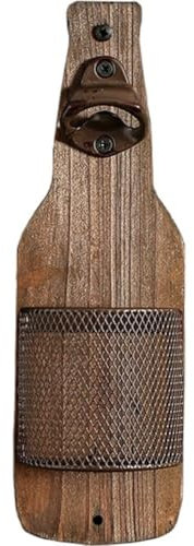 HiyyFloy Décapsuleur Mural en Bois Vintage avec Tire-Bouchon Récupérateur De Bouchons, Accessoire De Bar pour Maison