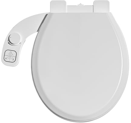 Clirass Bidet-Toilettensitz, nicht elektrisch, passend für runde Toiletten, sanft schließender Deckel, Schnellverschluss für einfache Reinigung, Doppeldüsen-System mit Selbstreinigung, einstellbarer