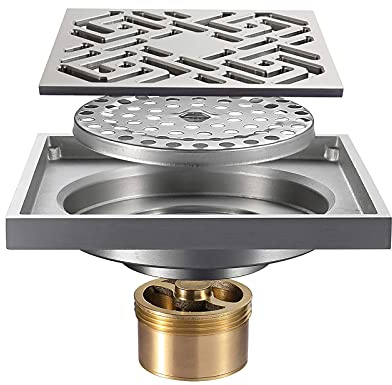 Shower Drain - Brushed Brass 4 Removable Cover Floor Drain with Anti-Odor Core for Easy Installation and Maintenance