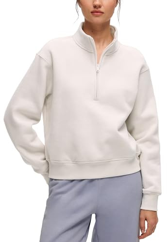 CRZ YOGA Womens Fleece Lined Sweatshirt Half Zip Pullover Funnel Neck Workout Casual Athletic Long Sleeve Shirts Milky White 12