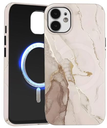 Saqmkil für iPhone 12/iPhone 12 Pro Magnetisch Hülle für Magsafe, Aesthetic Marmor Mode Muster Motiv Design Silikon Handyhülle Süßes Mädchen Stoßfest Schutzhülle für iPhone 12 Pro 6,1'' Case, Beige