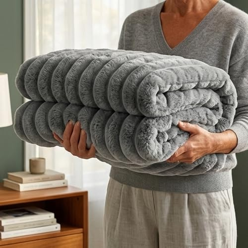 Casabella Throw Blanket - Ribbed Fleece Blanket - Soft Fluffy, Warm & Cosy Sofa Throw - Large Fleece Blanket for Sofa Bed, Couch, Bedding - King Size 200x240 - Charcoal