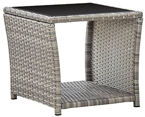 Générique Table Basse Gris 45x45x40 cm Résine tressée et Verre,Meubles,Mobilier de Jardin,Tables de Jardin,46068