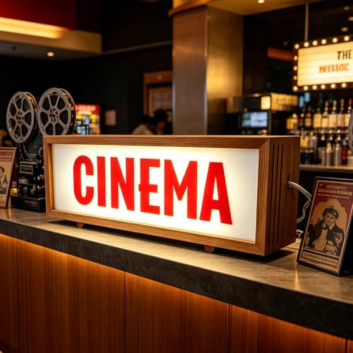CINEMA Holz LED LightBox Theater Eingang Warnschild mit Remote USB angetrieben dimmbares Retro Licht für Familie Film Nacht kommerzielles Kino Film Studio Schreibtisch oder Wand Dekor einfach ON / OFF