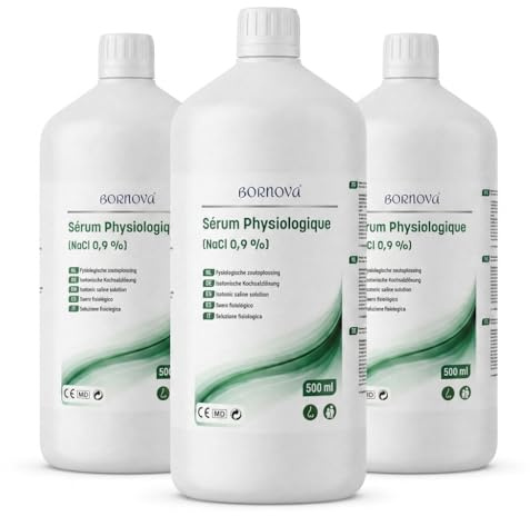 BORNOVA - Kochsalzlösung 3 x 1 Liter – Isotonische Kochsalzlösung NaCl 0,9% für Nasenspülung & Nasenvernebelung – Geeignet für Erwachsene & Kinder – Aerosol-Anwendung