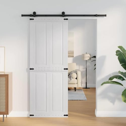 sephironlbb Porta fienile Corona bianca, 80 x 210 cm, in legno di pino massiccio, porta scorrevole per interni, salvaspazio con legno robusto, ideale per camera da letto, cucina, soggiorno, porta