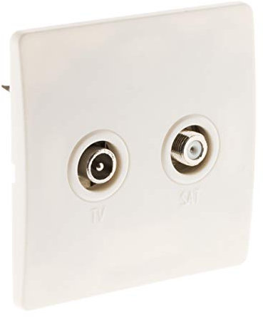 Zenitech - Prise TV Ø9,52 + Satellite - Fixation à Vis et Griffes - Compatible Boîtes d'Encastrement Standards - Certifiée CE - Blanc