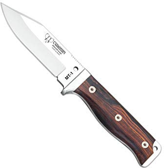Cudeman Cuchillo 295-K MT-1 hoja de acero Böhler N-695 de 11 cm y empuñadura de madera de cocobolo de 11,5 cm para caza, pesca, supervivencia y bushcraft + Portabotellas regalo
