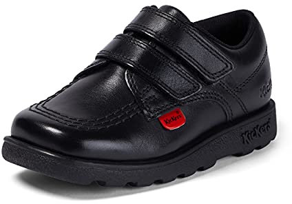 Kickers Boy's Fragma Lo Twin Strap Leather School Shoes | Extra Comfortable | Added Durability | Premium Quality, Black, 7 UK Child