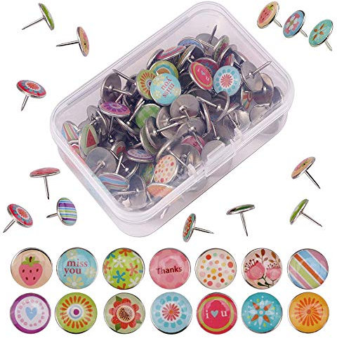 100 Stück Kreativ Dekorative Reißzwecke, Reißzwecke, Mehrfarbig Rund Reißnägel, Kreative Bunte Cartoon Mode Metall Reißnägel für Wandkarten, Fotos, DIY, Bulletin Board, Cork Boards (Zufällige Farbe)