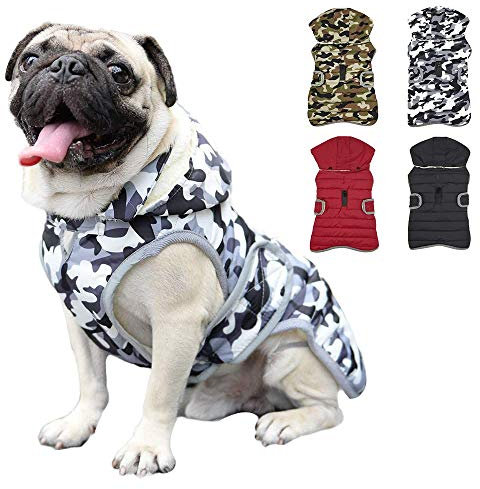 Etechydra Winter Hundejacke with Abnehmbarem Hut, Hundemantel Wasserdicht Reflektierend Hund Mantel Warme Hoodie Fleece Welpenmantel, Jacken für Kleine Mittlerer Große Hunde, Weiß, M