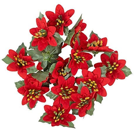 Ideen mit Herz Deko-Blüten | Kunstblumen | Blüten-Köpfe | Verschiedene Sorten | ca. Ø 4-5 cm (Weihnachtsstern 1 - rot - 15 Stück)