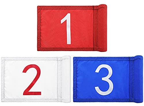 3 Pieces Golf Flag with Tube Inserted Putting Green Golf Flag Numbered Golf Flag 420D Nylon Mini Flags for Yard Indoor Outdoor Backyard Garden Portable Golf Flag, 8 x 6 Inch