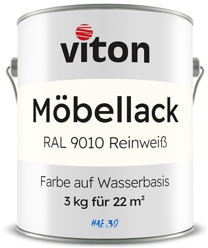 Viton Möbellack - 3 Kg (2,5 L) - Seidenmatt Weiss - Möbelfarbe auf Wasserbasis - RAL 9010 Reinweiss