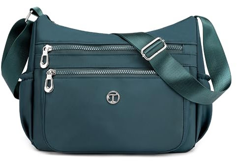 FORRICA Casual Bolso Mujer Bandolera Grande Bolso de Hombro Bolsa Cruzado Ligera Nylon Crossbody Múltiples Bolsillos Verde