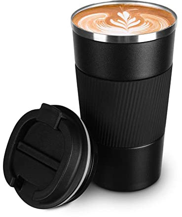 camako Coffee Cup Insulated, Reusable Travel Stainless Steel Mug with Leakproof Lid & Eco-Friendly for Coffee (18oz/510ml, Black)