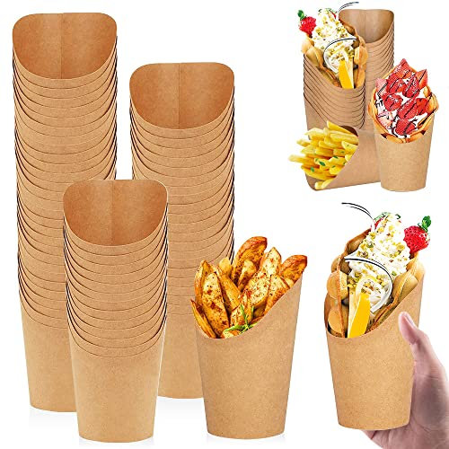 REFORUNG 50 Stück Bubble Waffeln Tüten Pommes 16oz Snack Container Kraftpapier Pommestüte Pommesbecher Pommes Papiertüten Boxen Kraftpapier Becher Pappbecher mit Schrägem Mund für Frozen Dessert