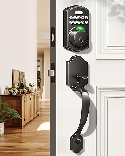 Veise KS02D Fingerprint Deadbolt Lock with Handle Set, Matte Black