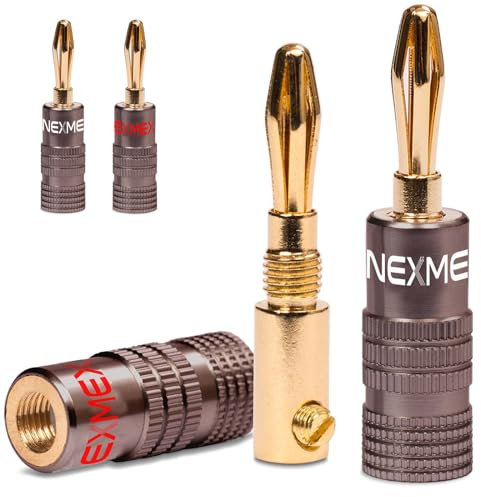 NEXMEX Bananenstecker 4mm - 4 Stück Ultimate Stecker als Set - Steckverbinder 24K vergoldet für Lautsprecherkabel - HiFi Lautsprecheranschluss