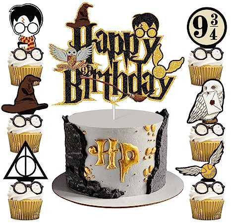 POLDE Glitter Magier Kuchen Deko, Magical Wizard Kuchen Deko, Zauberer Happy Birthday Cake Topper Cupcake Deko, Magier Geburtstag kuchen deko, Magische Film Kindergeburtstage(25 Stück)