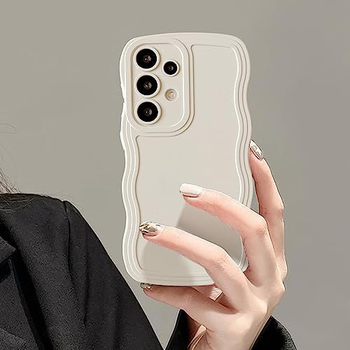UEEBAI Hülle für Samsung Galaxy A52 4G/5G A52S 5G, Niedliche Lockige Wellen Rahmenform Silikon Handyhülle Ultra Dünne Stoßfeste Schutzhülle Slim Fit Weiche TPU Bumper Cover für Frauen Mädchen, Beige