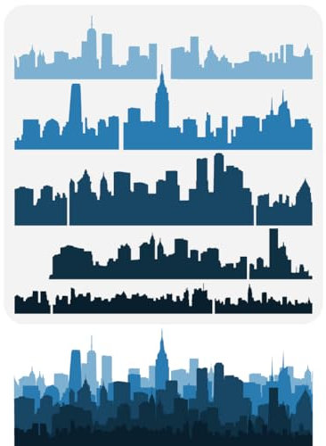 FINGERINSPIRE City Skyline Schablone 30x30 cm Geschichtete Stadt Silhouette Schablone Kunststoff Stadtgebäude Scape Muster Schablonenvorlage Wiederverwendbare Schablonen Zum Malen von Wand Dekoration