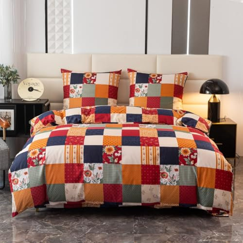 Cotton Market Bettwäsche - Bettwäsche-Sets 3 Teilig - Bettbezug 155x200 cm und 2 Kissenbezug 70x80 cm - Karomuster(Mehrfarbig)