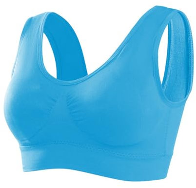 Memoryee Reggiseno Sportivo Donna Imbottito Sostegno Forte Elasticizzato Taglie Forti Senza Ferretto Push Up per Yoga Vogatore Golf Palestra Fitness Corsa 1 Pezzi Blu Cielo M