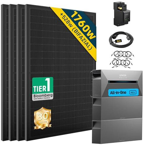 ALLDREI® Balkonkraftwerk mit Speicher 7,0kWh, 2 Pro Solarbank E1600Pro All in One Stromspeicher mit Akku BP2700x2, 4x440W Bifazialer Solarpanel & Smarten Zähler