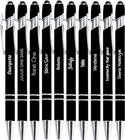 Jolis Papiers - x10 - Stift personalisiert 2 in 1 - Personalisiert Kugelschreiber mit Gravur I Chrom-Metall I Softtouch Feeling I schwarz schreiben I integrierter Stylus