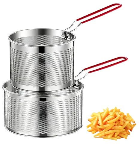 MeYuxg Set di 2 Cestini per Alimenti in Acciaio Inox, 18+20CM Cestello per Pasta con Manici Rimovibili, Scolapasta da Pentola per Lavare, Sgocciolare, Friggere, Cuocere a Vapore, Cestello Friggitrice