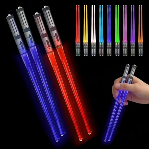 Star Wars Essstäbchen, Lichtschwert Essstäbchen 2 Paar, 9 Farbe Leuchtende Chopsticks Sushi Stäbchen BPA Frei Waschbare Wiederverwendbar