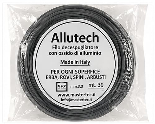 Mastertec ALLUTECH Filo Decespugliatore Professionale 3,3 mm x 39 m con Ossido di Alluminio, Sezione Quadrata Rinforzata, Alta Resistenza per Erba, Rovi, Spine e Arbusti, Made in Italy