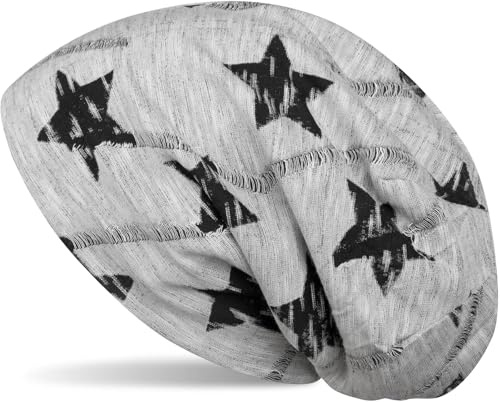 styleBREAKER Unisex Beanie Sterne Print Destroyed Used | Longbeanie 59cm. elastisch. Bundweite 27cm. Einheitsgröße. weiche Haptik. Risse im Oberstoff. modisch.