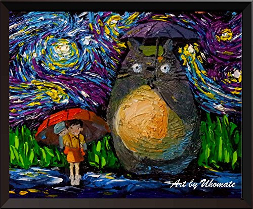 Uhomate My Neighbor Totoro in Rain Hayao Miyazaki Wanddekoration Vincent Van Gogh Sternennacht Poster Home Canvas Wall Art Kinderzimmer Decor Wohnzimmer Wall Decor A045 (8 x 10)