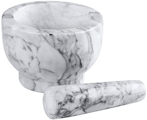 Mörser mit Stößel zum Zermahlen von Kräutern & Gewürzen – Material aus hochwertigem, poliertem Marmor – Schwere Premium-Qualität – Ø 12,5 cm, Höhe 9 cm, Gewicht 1870 g