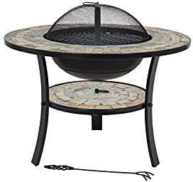 La Hacienda Mykonos Foyer 3 en 1 en mosaïque pour Barbecue de Jardin, Foyer pour Bois, kit de Barbecue au Charbon de Bois, Grand Plateau Rond en mosaïque pour Chauffage de terrasse