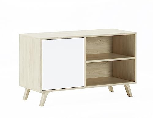 Skraut Home | Mueble de TV para Salón | 57 x 95 x 40 cm | Indicado para TV de 32/40 | Modelo Wind 100 | Puccini | Puerta Abatible Color Blanco