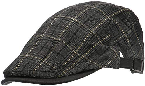 Wilhelm Sell® Klassische Flatcap im traditionellen Look - Schiebermütze mit Schnalle (01 Stück - Schwarz/Grau Kariert)