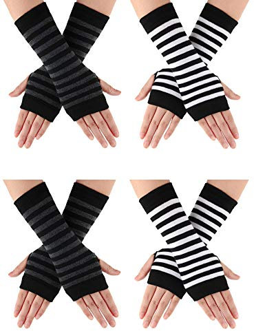 SATINIOR 4 Pairs Cashmere Feel Wrist Fingerless Gloves with Thumb Hole Unisex Cashmere Warm Gloves (Color Set 2)