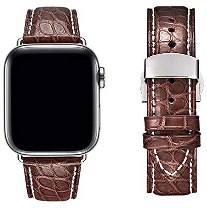 MUENShop Compatible con Apple Watch Cocodrilo Correa de Repuesto de Piel de Caimán Genuina Correa de Negociospara iWatch