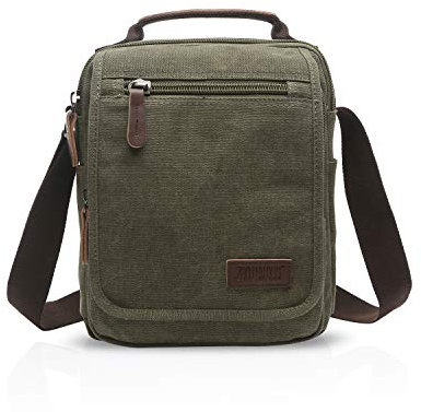 FANDARE Leinwand Umhängetasche Schultertasche Kuriertasche Canvas Messenger Bag für Herren Damen Klein Aktentasche Männer und Frauen Reise Arbeitstasche 9.7 Zoll Tablet Grün