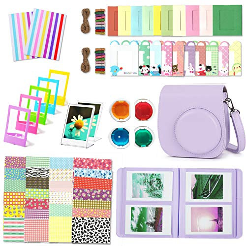 Leebotree Instant Camera Accessories Compatible with Instax Mini 11 Instant Film Camera Include Case/Album/Wall Hang Frames/Film Frames/Border Stickers/Corner Stickers (Lilac Purple)