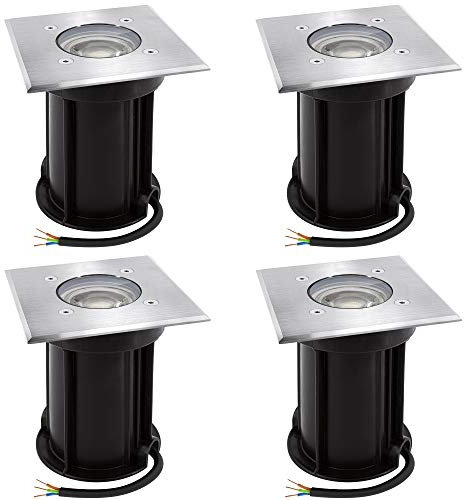 linovum 4 Stück BOQU Bodenstrahler aussen IP67 mit LED GU10 3W warmweiß 230V - Bodenleuchte eckig befahrbar bis 500Kg