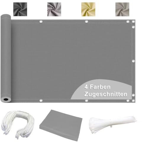 Ziligengsheng Balkon Sichtschutz Ohne Bohren, Blickdichte Balkonverkleidung Balkonabdeckung Wetterfest UV-Schutz 100% Schutz der Privatsphäre für Balkon Garten Hellgrau 80x900cm
