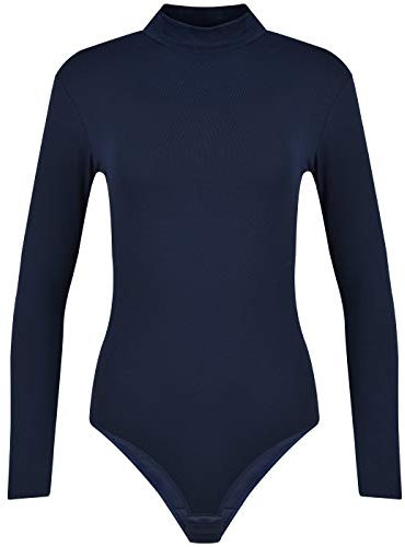 Evoni Damen Body langarm I blickdichter Bodysuit mit Halbkragen für Frauen I Langarmbody aus Baumwolle I Women Body Shaper I Jumpsuit S Dunkelblau