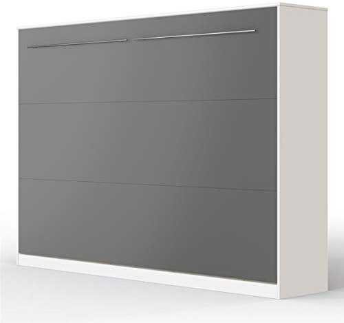 SMARTBett Standard 140x200cm Orizzontale Bianco/Antracite | Letto A Scomparsa, Letto A Muro, Letto A Parete, Letto Ribaltabile, Latto Armadio