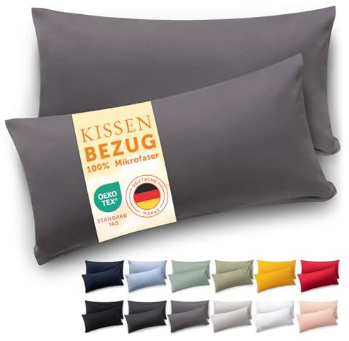 Blumtal Kissenbezug 40 x 60, 2 Stück - Oeko-TEX zert. Kissenbezüge 100% Mikrofaser in extra weich & waschmaschinenfest - Bezug Kissen 40x60 Grau