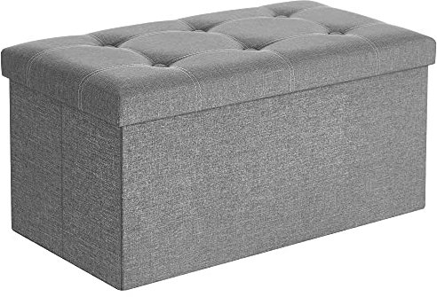 SONGMICS Sitzbank mit Stauraum, Sitztruhe, Sitzhocker, faltbar, 76 x 38 x 38 cm, Bezug aus Leinenimitat, für Schlafzimmer, Flur, Wohnzimmer, hellgrau LSF001G02